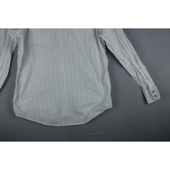 INC Pearl Snap Western Shirt Mens Large Striped White Long Sleeve Roll Up Sleeve - Picture 14 of 15